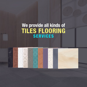 Display of various tile flooring options with text advertising tile flooring services.