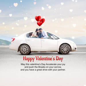 Couple celebrating Valentine's Day in a car with heart-shaped balloons.