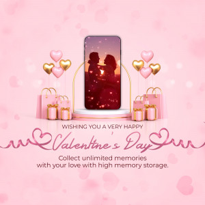 Valentine's Day themed phone display with gifts and hearts