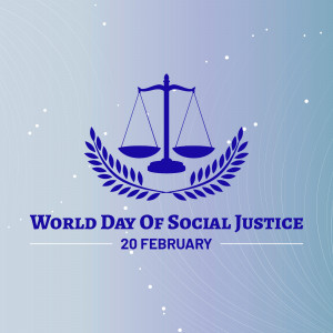 Scales of justice with laurel wreath for World Day of Social Justice