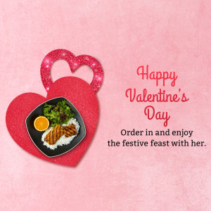Valentine's Day food promotion with grilled chicken and a heart