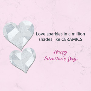 Valentine's Day card with ceramic hearts and text