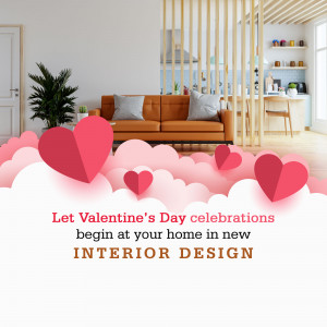 Valentine's Day themed interior design with hearts and a cozy living room.