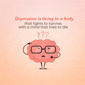 Illustration of a brain with glasses looking distressed, representing depression.