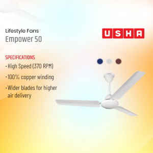 White Usha Empower 50 ceiling fan with specifications