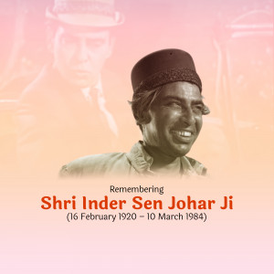 Portrait of Shri Inder Sen Johar Ji with dates of birth and death