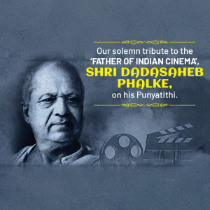 Portrait of Dadasaheb Phalke with film reel and clapperboard