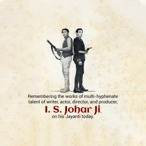 Black and white image of I. S. Johar with a co-actor, commemorating his birth anniversary.