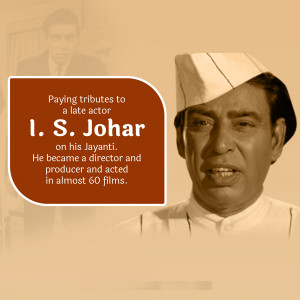 Portrait of I. S. Johar with text commemorating his birth anniversary.