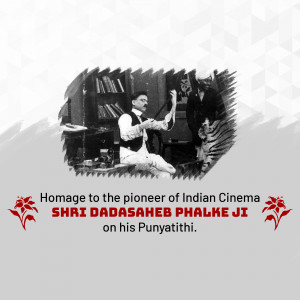 Black and white image of Dadasaheb Phalke directing a scene, with text honoring him.
