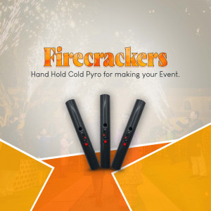 Three black firecrackers with red tips against a blurred background of people celebrating.