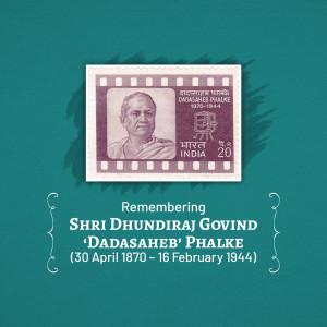 Commemorative image of Dadasaheb Phalke on a postage stamp