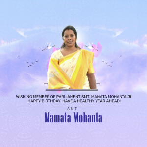 Portrait of Mamata Mohanta with birthday greetings