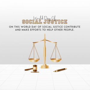 Image depicting scales of justice with a gavel and pen, celebrating World Day of Social Justice.