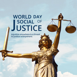 Statue of Lady Justice with a sword and scales, commemorating World Day of Social Justice.