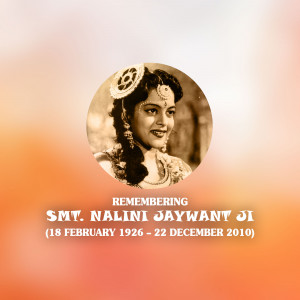Black and white portrait of Indian actress Nalini Jaywant with text commemorating her birth and death dates.