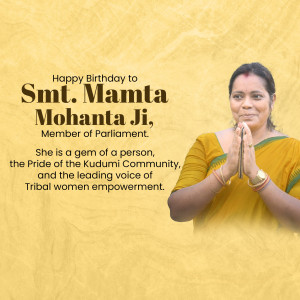 Image of Smt. Mamta Mohanta Ji, Member of Parliament, with birthday greetings.