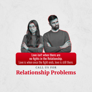 Couple with crossed arms and text about relationship problems