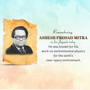 Portrait of Ashesh Prasad Mitra with text commemorating his Jayanti