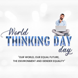 Man meditating with a laptop on World Thinking Day