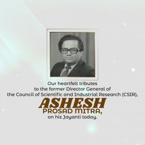 Black and white portrait of Ashesh Prasad Mitra with tribute text.