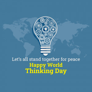Lightbulb with gears inside against a world map, promoting peace and innovation.