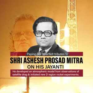 Portrait of Shri Ashesh Prasad Mitra with a rocket launch in the background