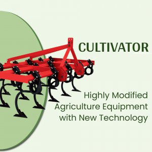 Image of a red cultivator agricultural tool against a light green background.