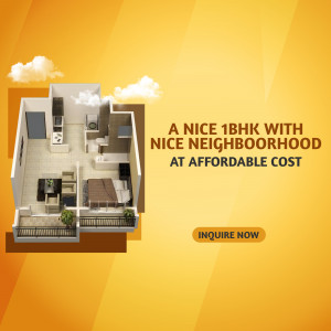 Floor plan of a 1BHK apartment with a nice neighborhood and affordable cost.