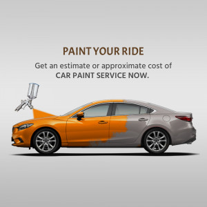 Image of a car being painted with a paint gun, advertising car paint service.