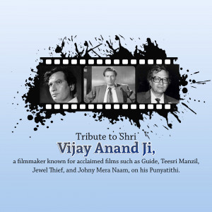 A tribute poster featuring portraits of Vijay Anand and stills from his films.