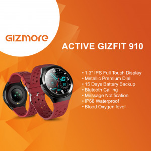 Gizmore Active Gizfit 910 Smartwatch with red strap