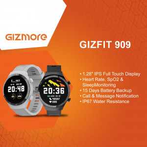 Gizmore Gizfit 909 Smartwatch - Black and Grey Colors