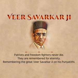 Portrait of Veer Savarkar Ji with a tribute message