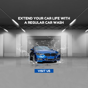 Blue car being washed in a modern car wash bay