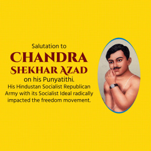 Portrait of Chandrashekhar Azad with text commemorating his Punyatithi