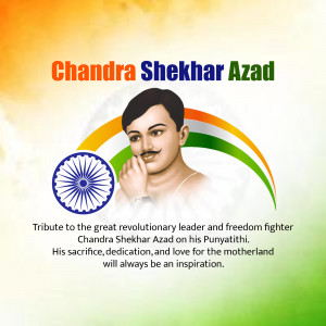 Portrait of Chandra Shekhar Azad with Indian flag background
