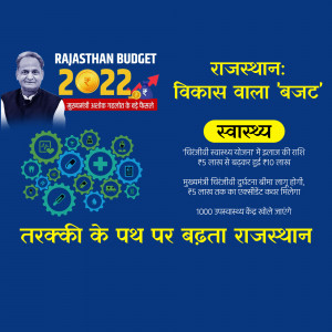 Rajasthan Budget 2022 announcement poster with Chief Minister Ashok Gehlot