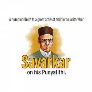 Portrait of Veer Savarkar with text 'SavarKar on his Punyatithi'