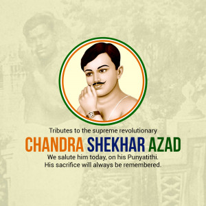 Portrait of Chandra Shekhar Azad with Indian flag colors