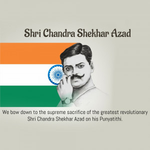 Portrait of Chandra Shekhar Azad with the Indian flag