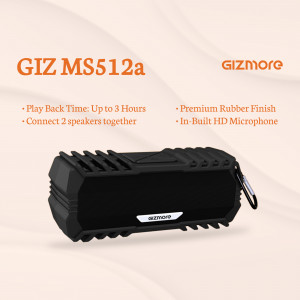 Black Gizmore GIZ MS512a portable speaker with features listed