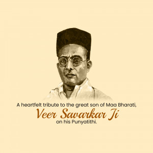 Portrait of Veer Savarkar Ji with a tribute message