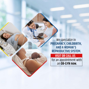 Image depicting pregnancy, childbirth, and women's reproductive health with a call to action to schedule an OB-GYN appointment.