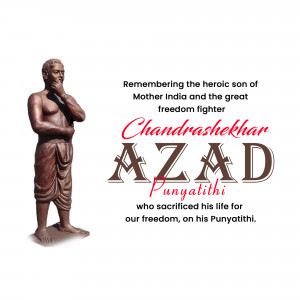 Statue of Chandrashekhar Azad with text commemorating his Punyatithi