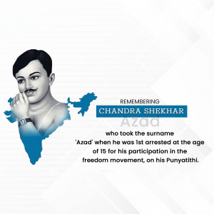 Portrait of Chandrashekhar Azad with a map of India