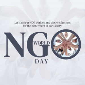 Image promoting NGO Day with a group of people in a circle and text honoring NGO workers.