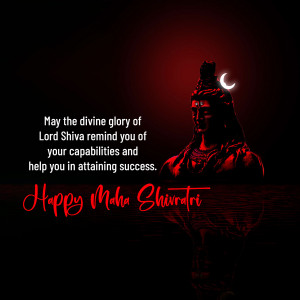 Image of Lord Shiva with a crescent moon and text wishing 'Happy Maha Shivratri'
