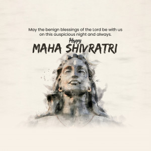 Watercolor illustration of Lord Shiva with text 'Happy Maha Shivratri'