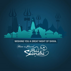 Maha Shivaratri festival greeting with temple silhouettes and Shiva trident
